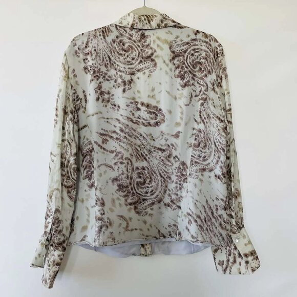 Lafayette 148 New York Womens Light Mint Paisley 100% Silk Button Up Shirt14 - Picture 3 of 9